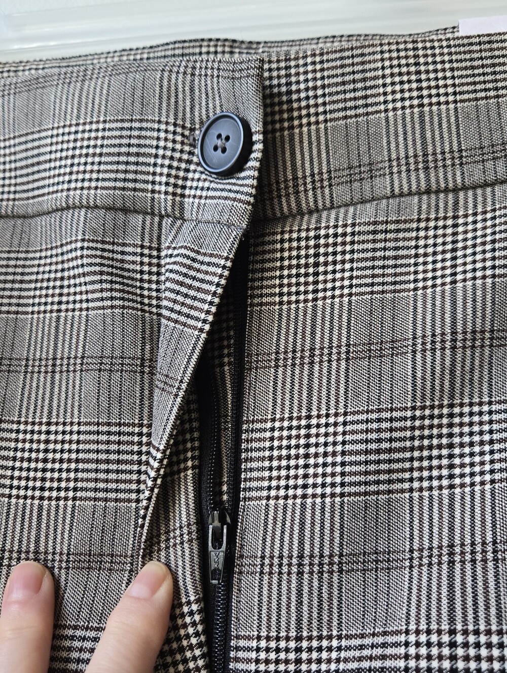 Women 30P/3X Plaid Dress Pants in Gray White, Brown Comfort Stretch Zip Profesh - Picture 5 of 13